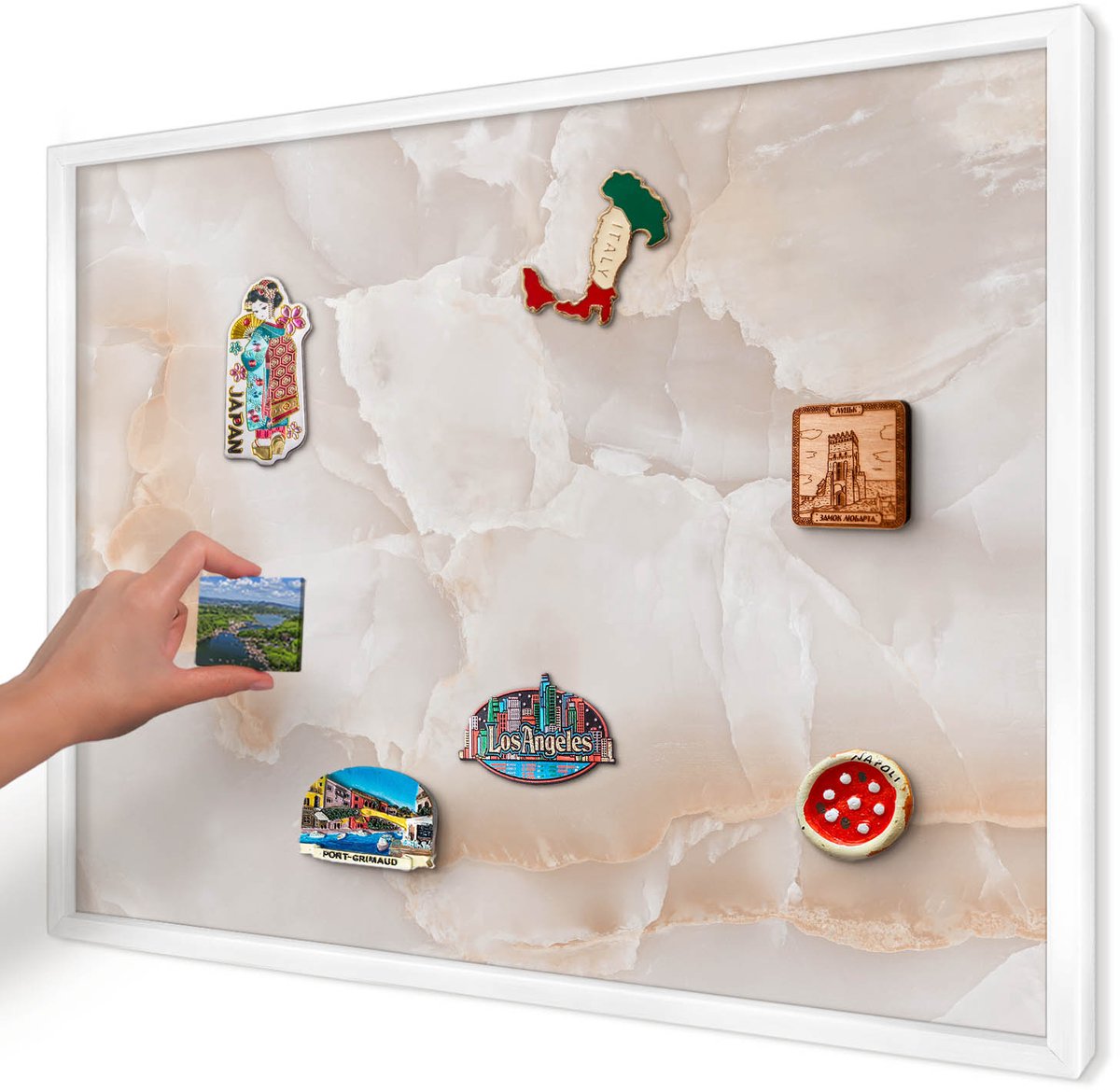 Artprintcave Beige Magneetbord mit Witte Lijst - 70x50 cm - Subtiele Golven Wandbord Magnetisch - Modern Magneetbord Voor Foto's - Texturen
