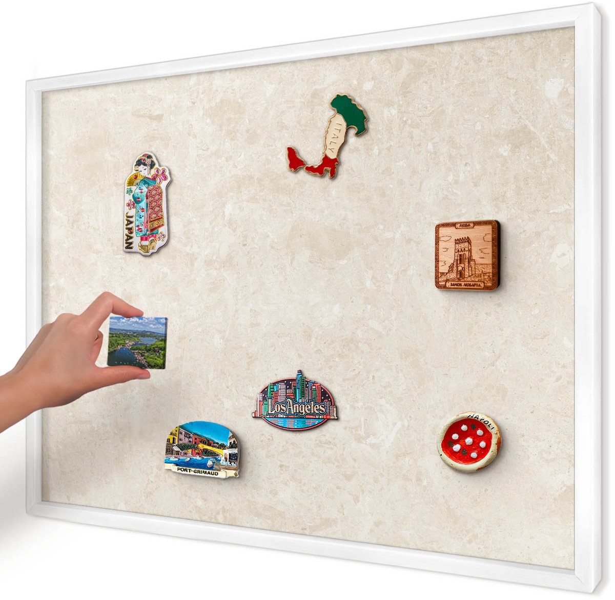 Artprintcave Romig Magneetbord mit Witte Lijst - 70x50 cm - Romige Elegantie Magnetische Organizer - Minimalist Memobord Keuken - Achtergronden En Patronen