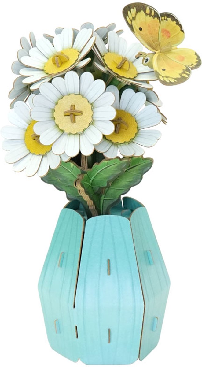 Makebug, 3D Modelbouwpakket, Bloem, Madeliefje met Vlindertje Orange Sulphur, Flower, Daisy, MB-D-0072
