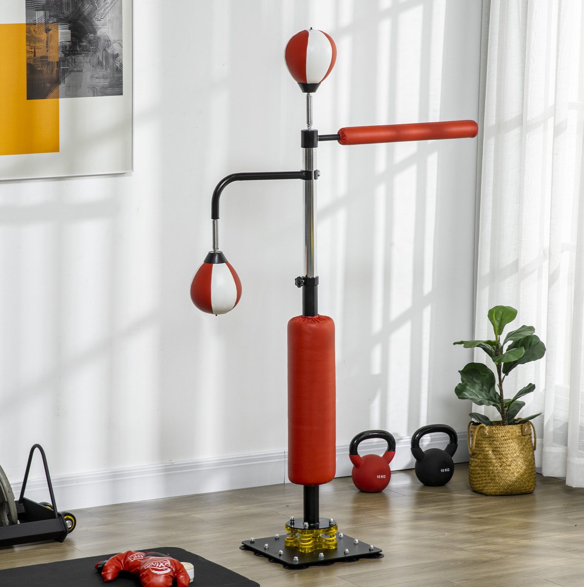COVREO Bokszak 84x36x140-205 cm zwart, kunstleer met 2 speedballen