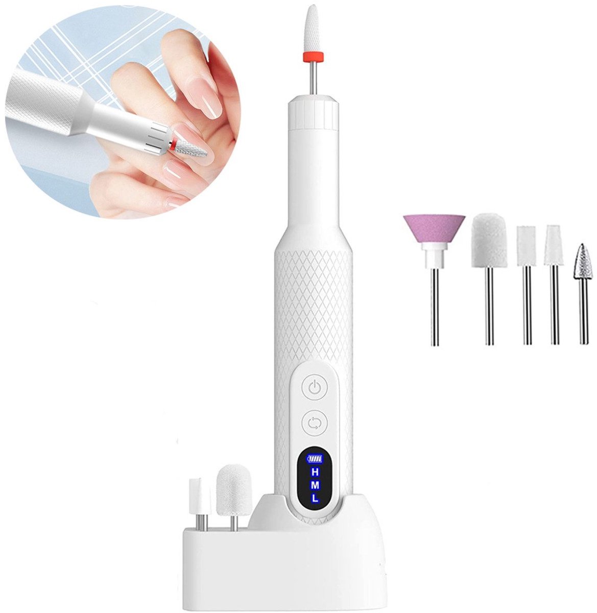 OYLCDI Draadloze elektrische nagelfrees 18000 toeren, oplaadbare manicure pedicure set met keramische freesbits, 3 snelheidsstanden voor gel- en acryl nagels