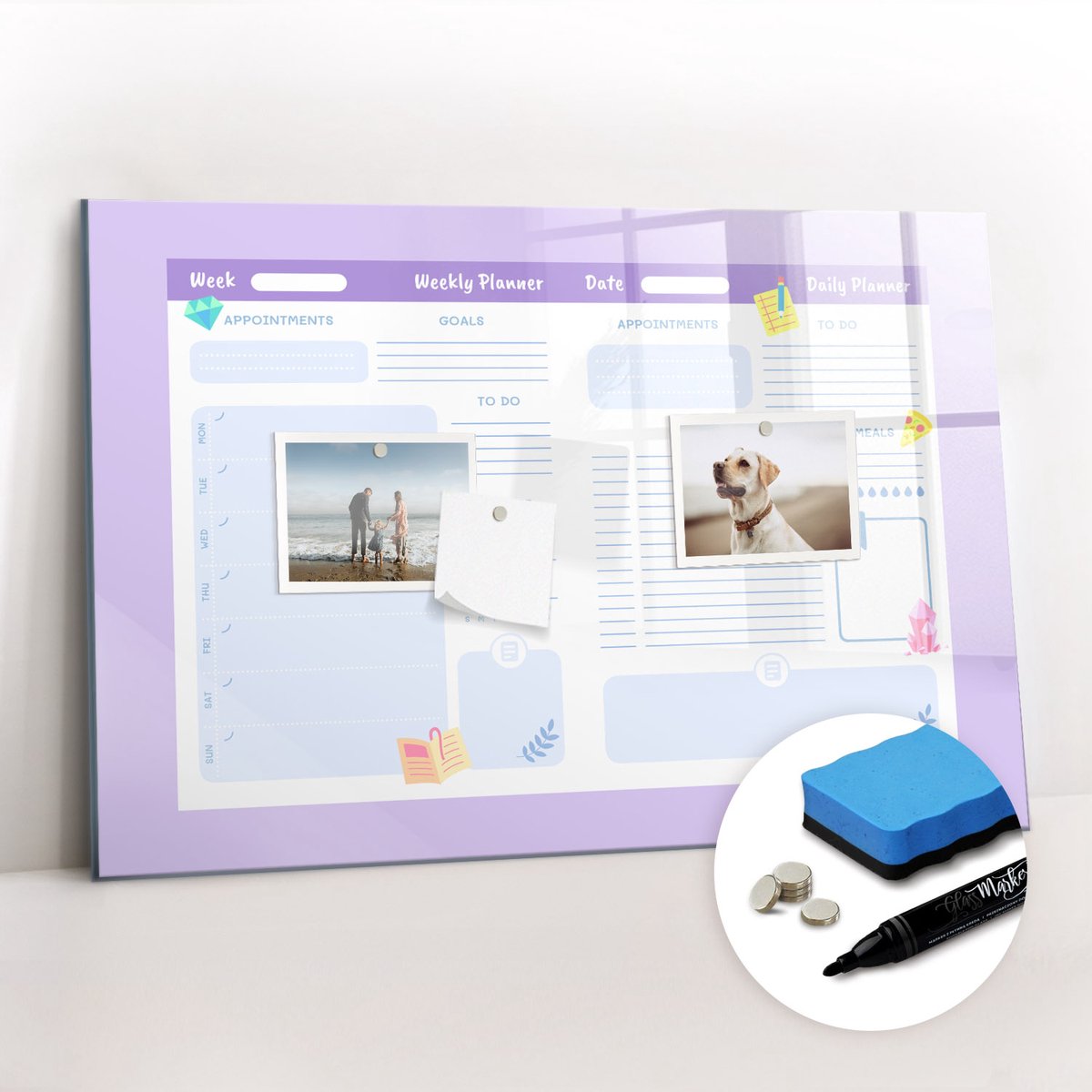 Tulup Whitebord - Roze jaarplanner - 60 x 40 cm - Roze Magneetbord Foto - Gratis 5 Sterke Magneten + Whiteboard Marker & Wisser - Scandinavisch Design Bord - Magnetisch Wandbord - Organiseer Je Bureau