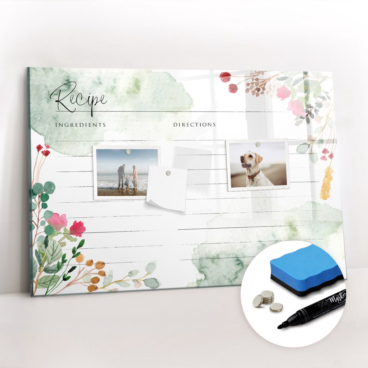 Tulup Whitebord - Plaats voor het recept - 60 x 40 cm - Veelkleurig Magnet Board - Gratis 5 Sterke Magneten + Whiteboard Marker & Wisser - Wanddecoratie Kantoor - Magnetisch Wandbord - Ideeënbord Thuiswerkplek