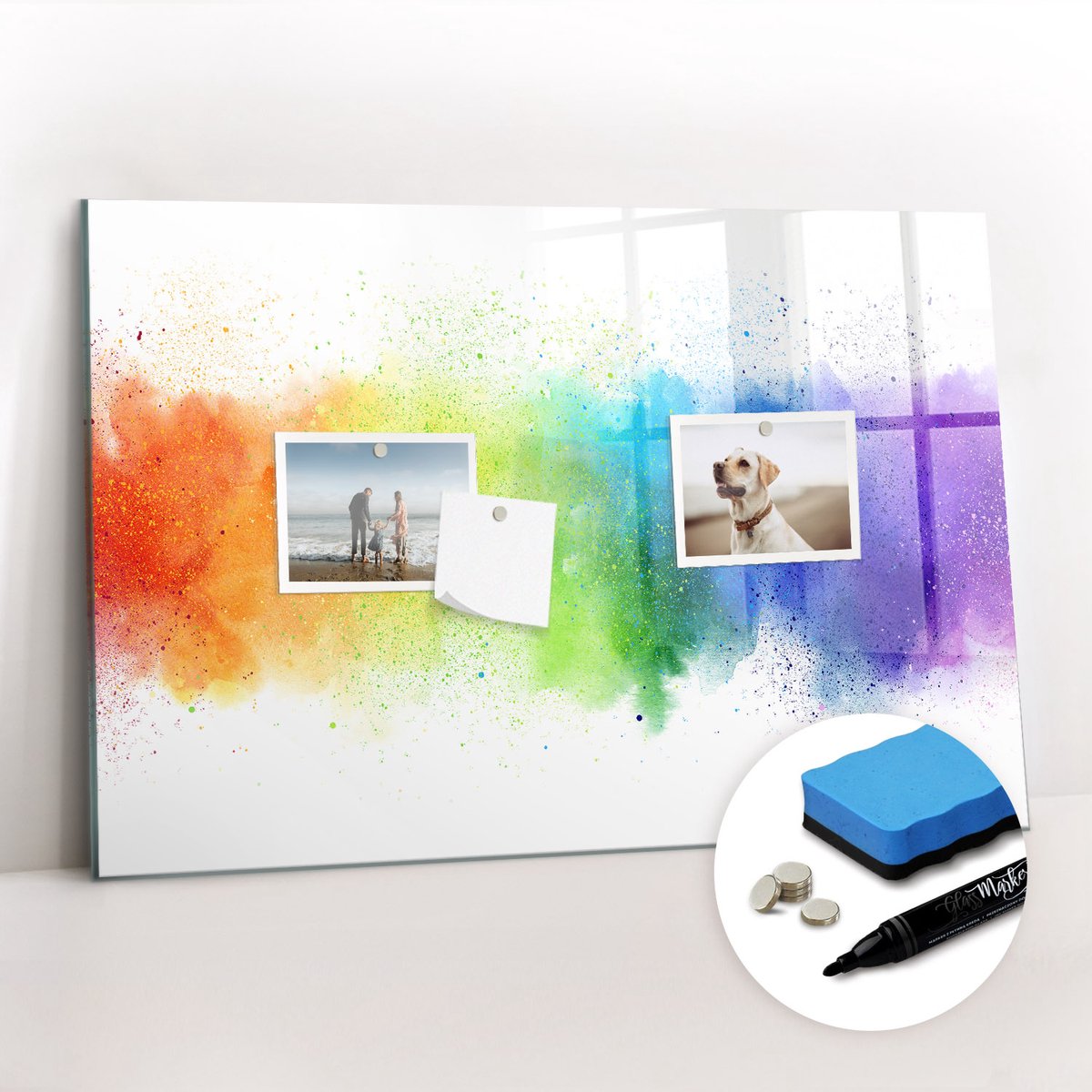 Tulup Whitebord - Abstracte regenboog - 60 x 40 cm - Veelkleurig Magnetisch Bord Kind - Gratis 5 Sterke Magneten + Whiteboard Marker & Wisser - Decoratief Magnetisch Bord - Magnetisch Bord Kind - Ideeënbord Thuiswerkplek