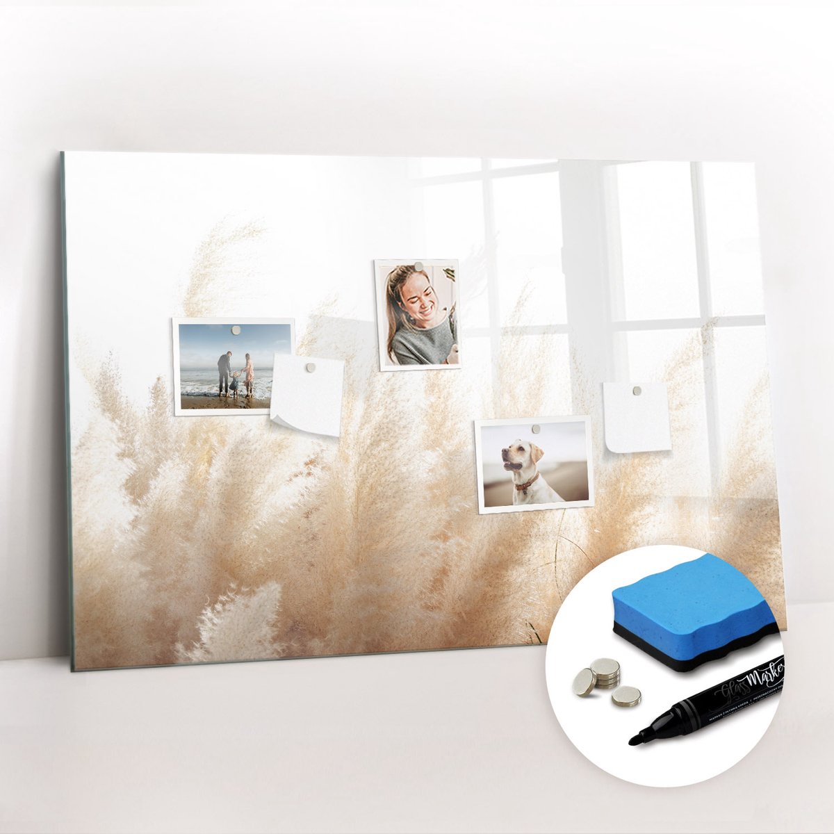 Tulup Whitebord - Graanabstractie - 90 x 60 cm - Bruin Magnetic Board - Gratis 5 Sterke Magneten + Whiteboard Marker & Wisser - Scandinavisch Design Bord - Memobord Magnetisch - Notitiebord Werkplek