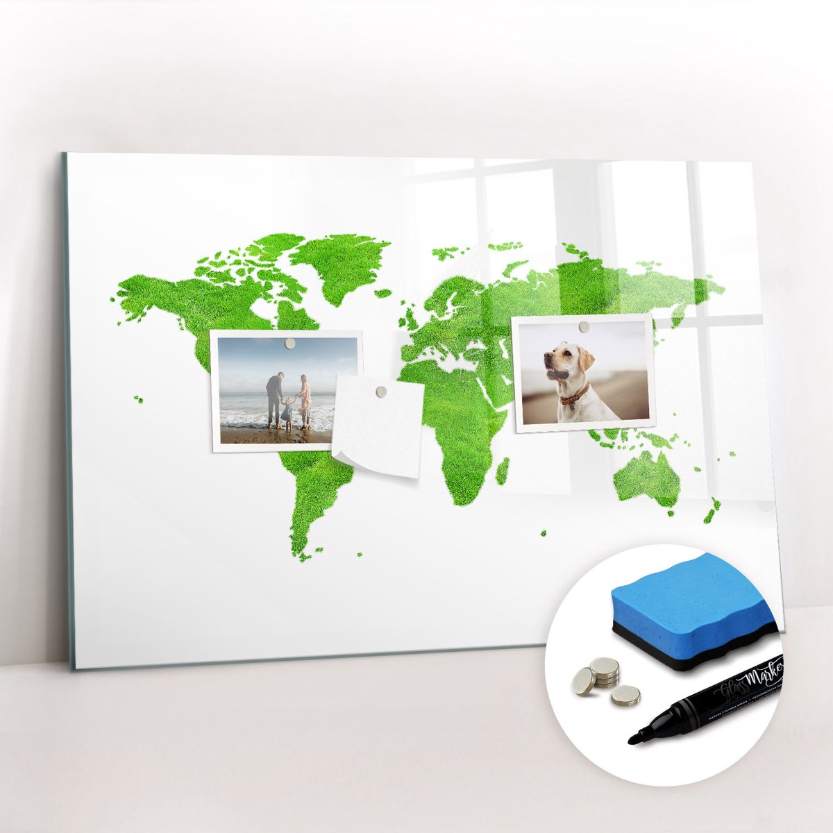 Tulup Whitebord - Groene Gras Kaart - 60 x 40 cm - Groente Magneetbord Muur - Gratis 5 Sterke Magneten + Whiteboard Marker & Wisser - Stylish Memo Board - Memobord Keuken - Notitiebord Werkplek
