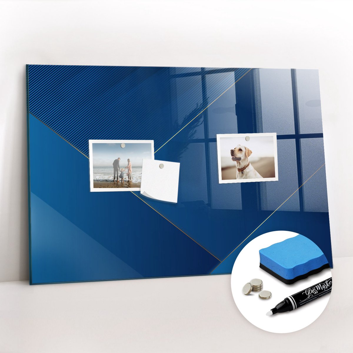 Tulup Whitebord - Decoratieve abstractie - 60 x 40 cm - Marine Memo Bord - Gratis 5 Sterke Magneten + Whiteboard Marker & Wisser - Minimalistisch Prikbord - Magnetisch Bord - Notitiebord Werkplek