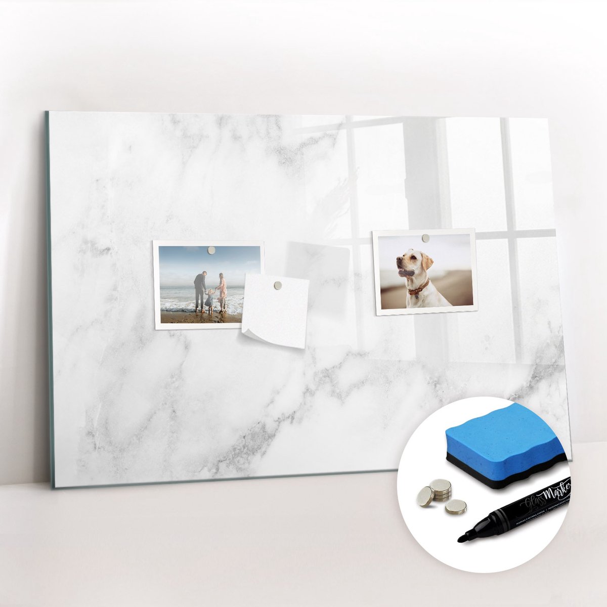 Tulup Whitebord - Marmer - 60 x 40 cm - Wit Magnet Board - Gratis 5 Sterke Magneten + Whiteboard Marker & Wisser - Decoratief Magnetisch Bord - Memo Magneetbord - Ideeënbord Thuiswerkplek