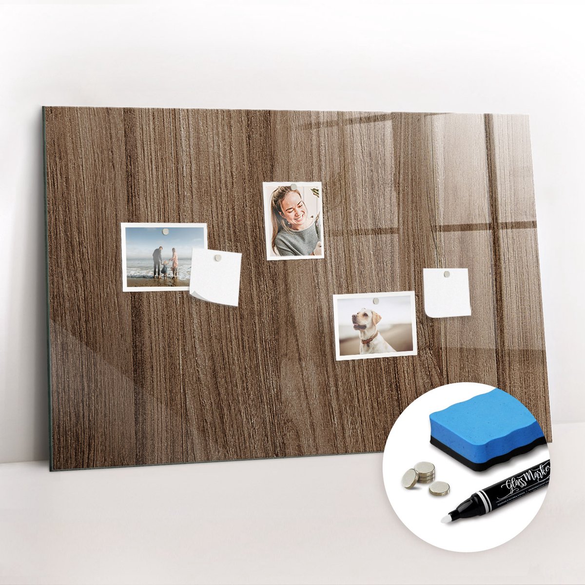 Tulup Whitebord - Donker hout - 90 x 60 cm - Bruin Magneetborden voor vakantiemagneten - Gratis 5 Sterke Magneten + Whiteboard Marker & Wisser - Organizer Muur - Magnetisch Wandbord - Planning Muur
