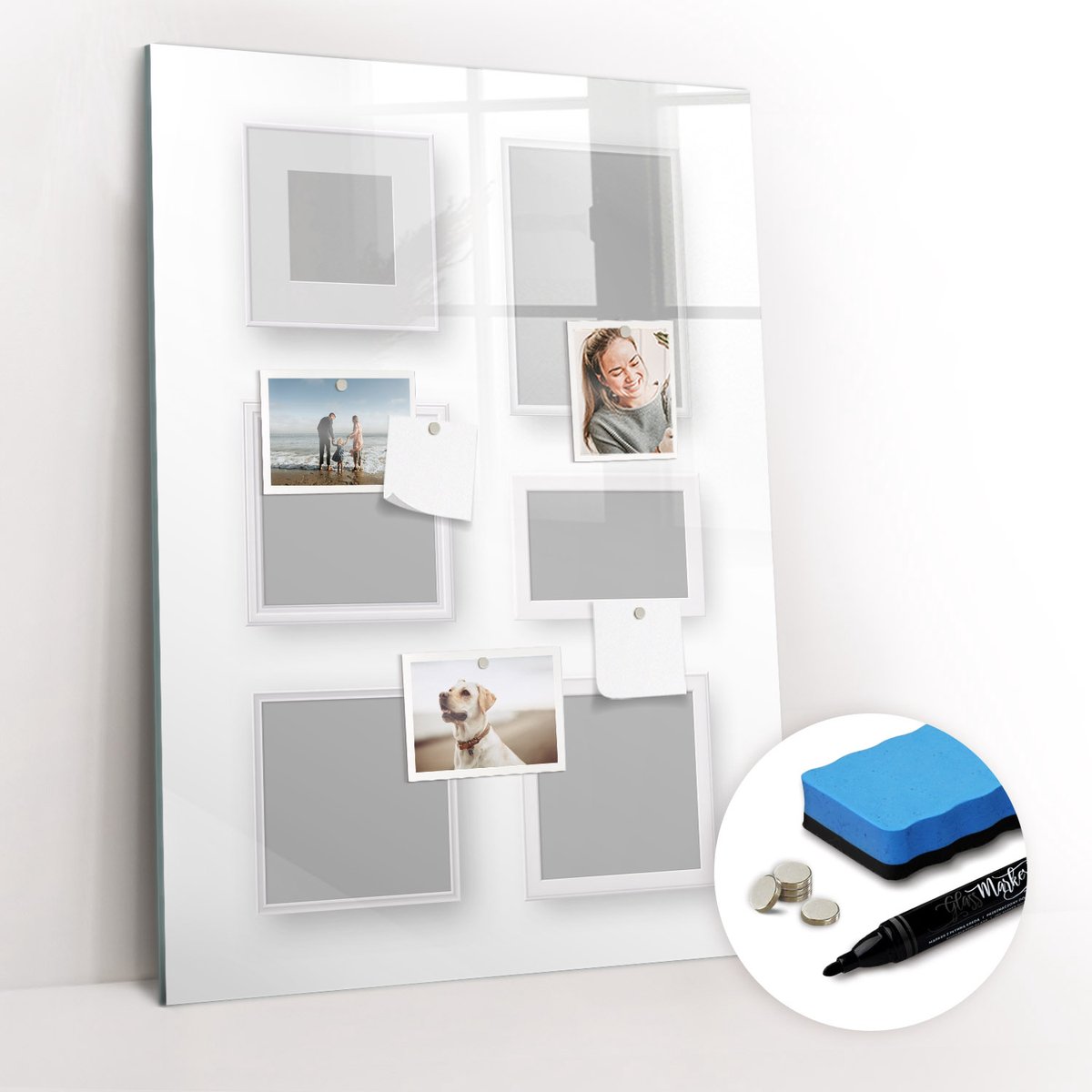 Tulup Whitebord - Fotolijsten - 70 x 100 cm - Grijs Magneetbord Foto - Gratis 5 Sterke Magneten + Whiteboard Marker & Wisser - Industrieel Wandbord - Memobord Magnetisch - Ideeënbord Thuiswerkplek