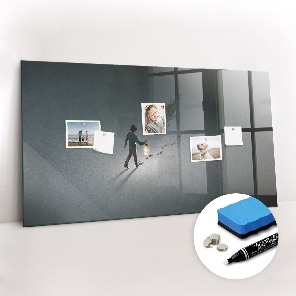 Tulup Whitebord - Zwerver in het donker - 120 x 60 cm - Grijs Magneetbord Foto - Gratis 5 Sterke Magneten + Whiteboard Marker & Wisser - Decoratief Magnetisch Bord - Magnetisch Bord Kind - Ideeënbord Thuiswerkplek