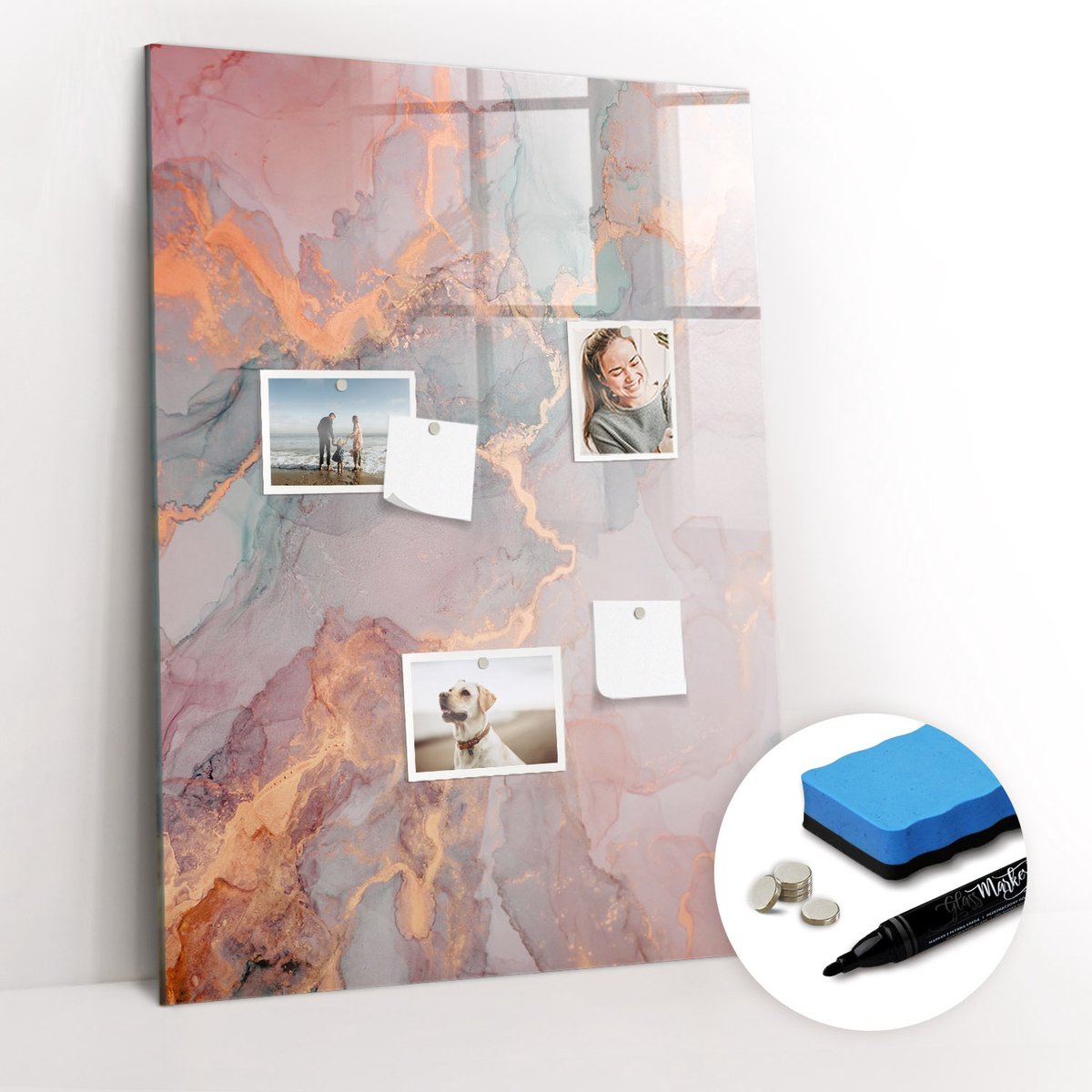 Tulup Whitebord - Kristalmarmer - 70 x 100 cm - Veelkleurig Magneetbord Keuken - Gratis 5 Sterke Magneten + Whiteboard Marker & Wisser - Industrieel Wandbord - Magneetbord Design - Productiviteit Tools