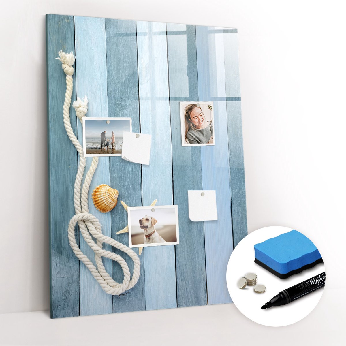 Tulup Whitebord - Zee-dingen borden - 70 x 100 cm - Blauw Magnetisch Wandbord - Gratis 5 Sterke Magneten + Whiteboard Marker & Wisser - Minimalistisch Prikbord - Memo Magneetbord - Planning Muur