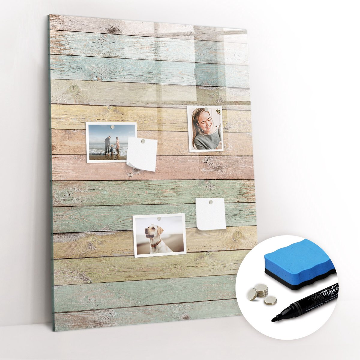 Tulup Whitebord - Pastelkleurige terrasplanken - 70 x 100 cm - Veelkleurig Magnetic Board - Gratis 5 Sterke Magneten + Whiteboard Marker & Wisser - Minimalistisch Prikbord - Magneetbord Design - Notitiebord Werkplek