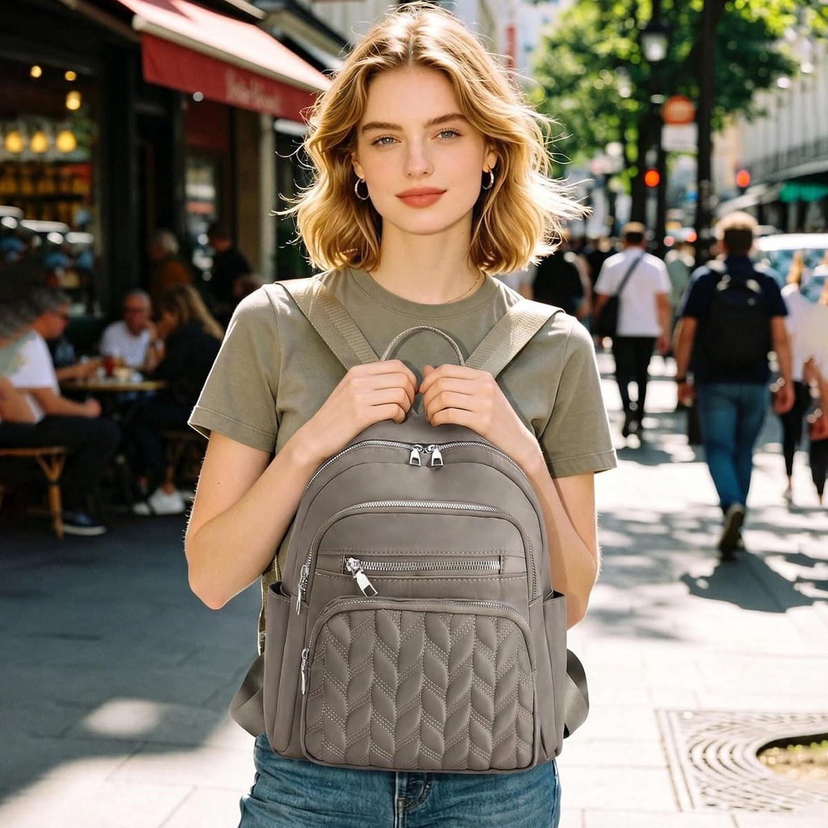 Kleine Rugzak voor Dames - Past 12 inch Laptop - Meerdere Vakken & Verstelbare Band - voor Werk & Reizen - Camel - 1 Stuk