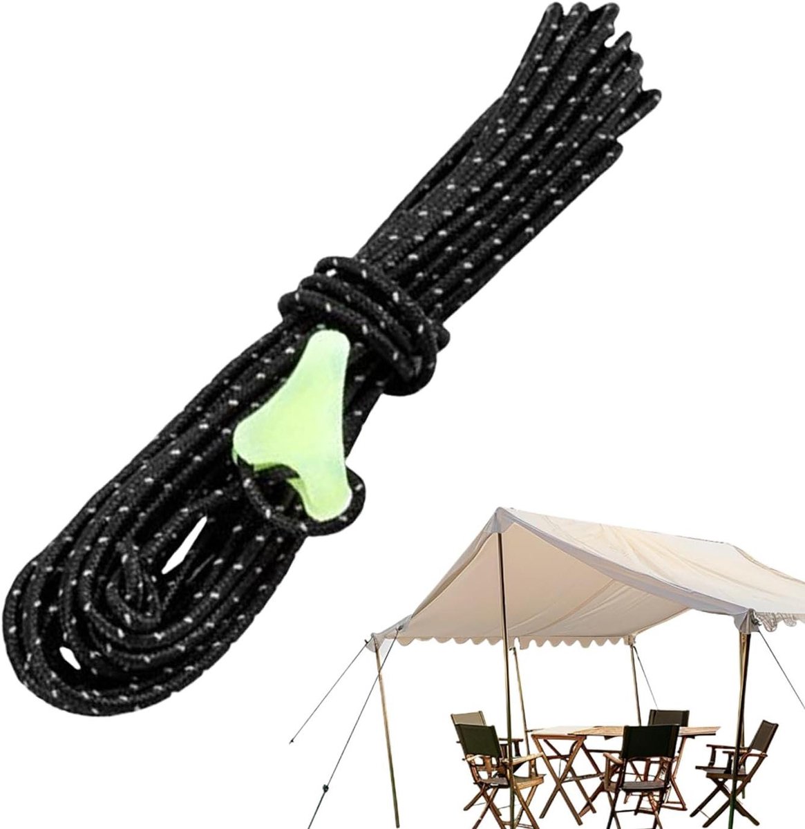 Scheerlijnen met Spanners - Reflecterend Stormvast Touw - Tent Versterken - Hoge Zichtbaarheid 's Nachts - 4 Meter - Zwart