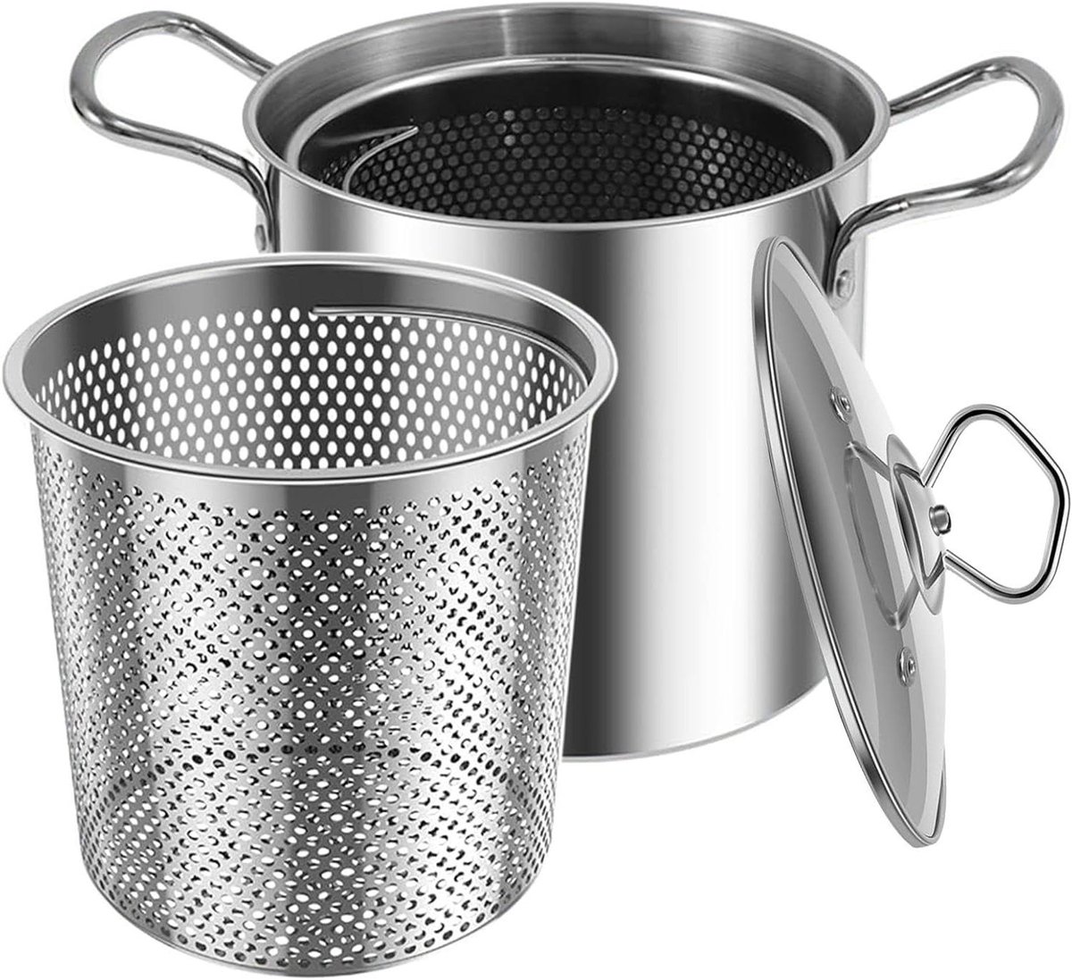 Friteuse Pan - Frituurpan Kookpan - Thuis Frituren - Roestvrij Staal - 3.5 Liter - Zilver