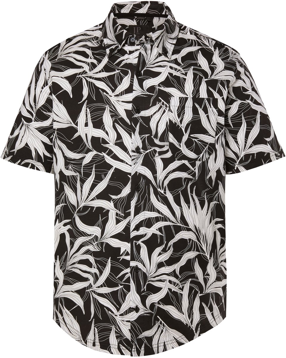 JP 1880 - Heren - Jersey overhemd korte mouwen extra lichte jersey modern fit - Zwart - Maat XXL