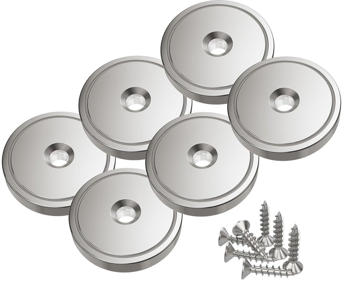 Zeynomax 6 stuks schijfmagneten met capsule - Hoge trekkracht - 32 x 8 mm - Potmagneet met gat - Set van 6 magneten