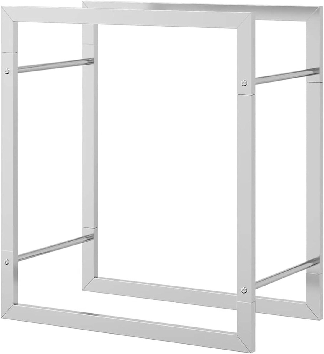 Brandhoutrek Roestvrij Staal - Haardhout Opslag - Nette Opslag - Corrosiebestendig - 50 x 28 x 56 cm - Zilver