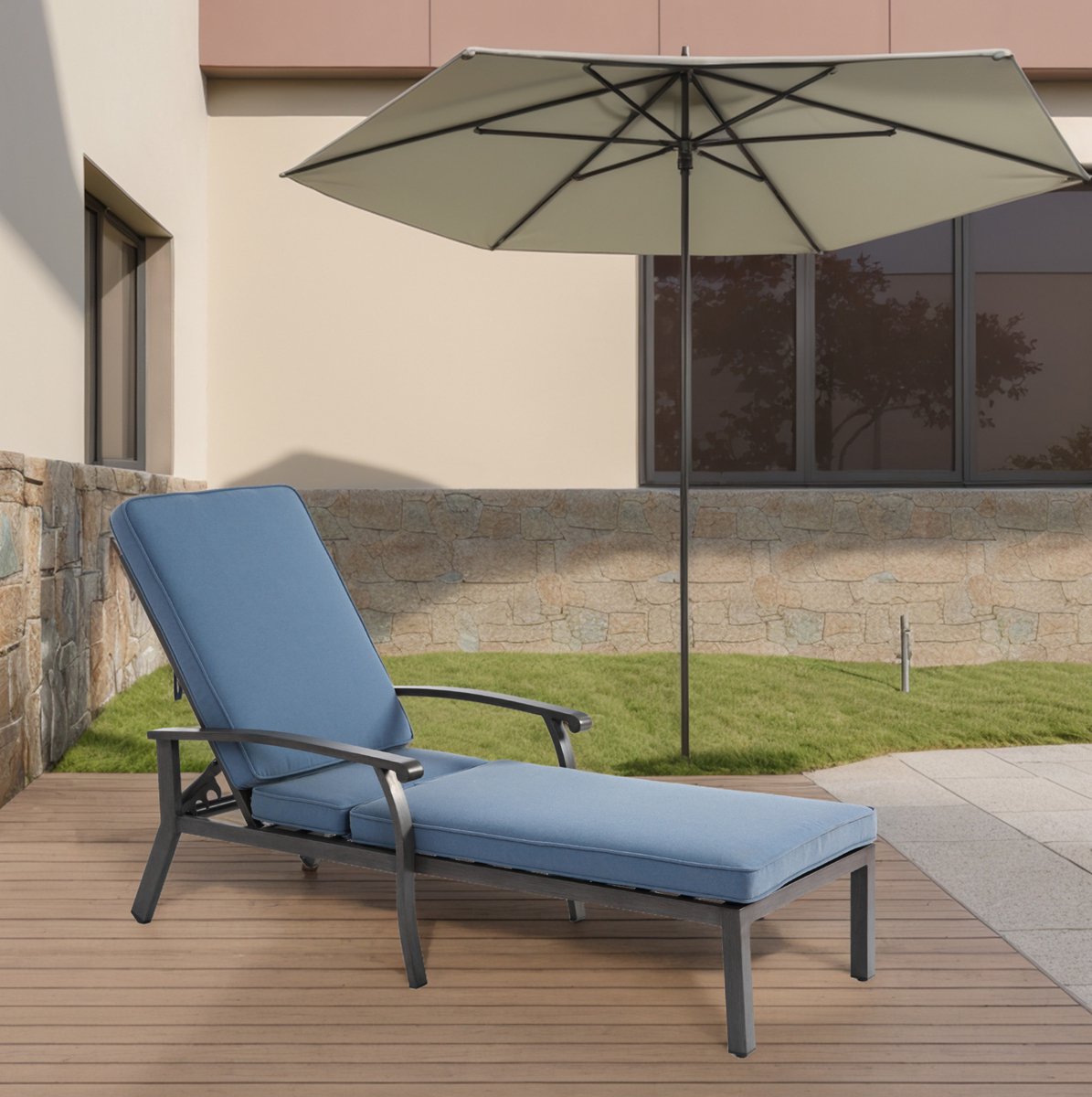 MODENUIT Ligbed 204 x 58 cm - Verstelbare Rugleuning Met 5 Standen - Voor Tuin En Zwembad - Aluminium - Blauw