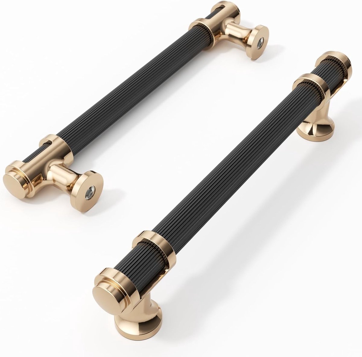 Set van 10 Matte Zwarte en Champagne Gouden Kastgrepen, 5" Gatafstand, Moderne Kastenhandgrepen voor Keuken, Ladekasten en Kledingkasten met Strak Ontwerp
