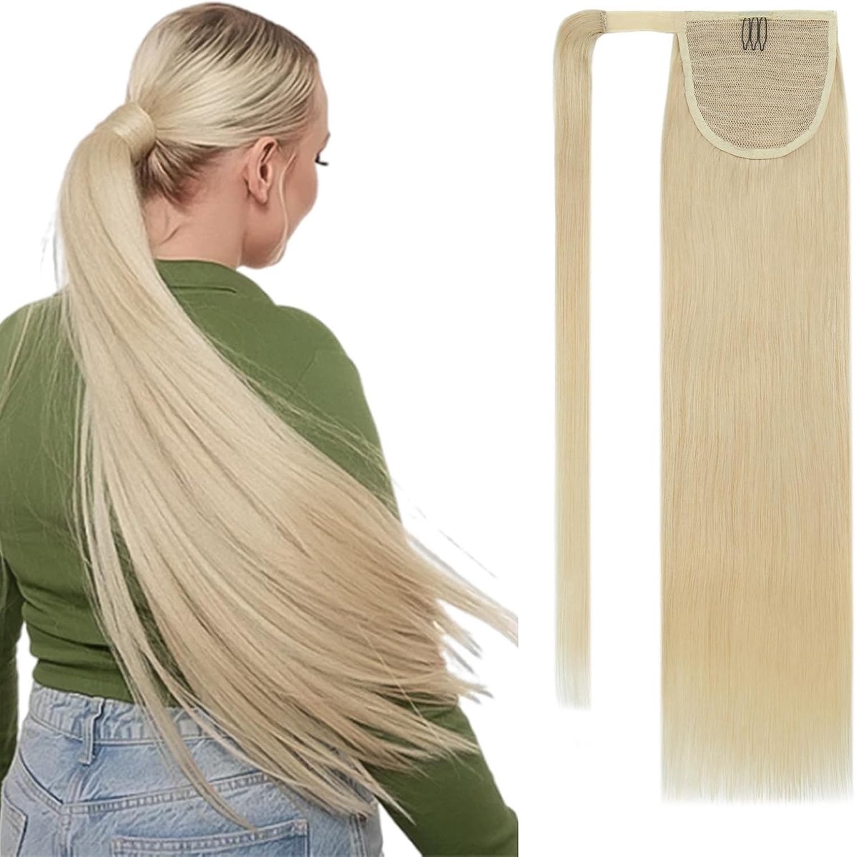 Natuurlijke Ponytail Extensions van Echte Haar, 90g Onzichtbare Wrap Around, 18 Inch Lichtblond voor Vrouwen, Perfect voor Volumineuze Haarstijlen en Dagelijks Gebruik
