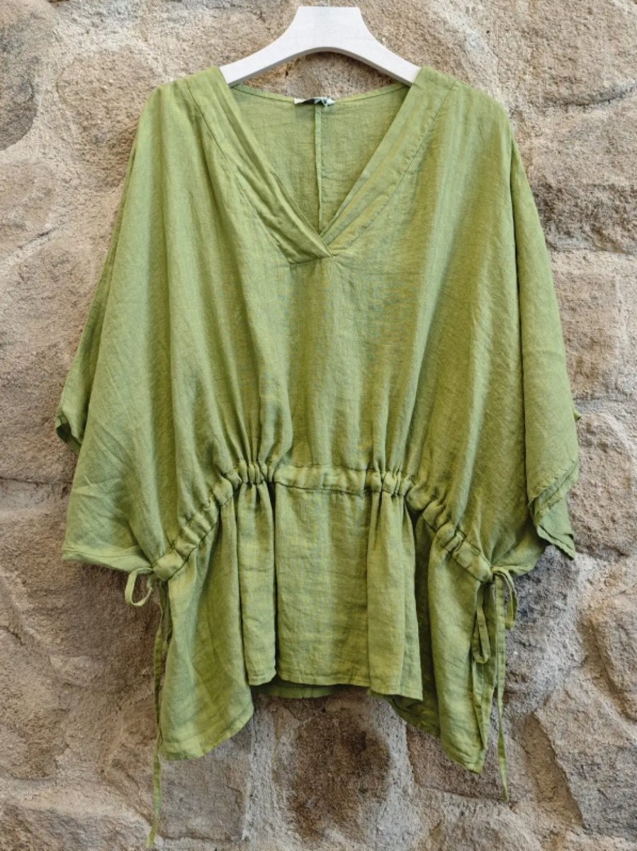 Oversized Linnen blouse met verstelbare talie - raglan mouwen - PISTACHE kleur - onesize