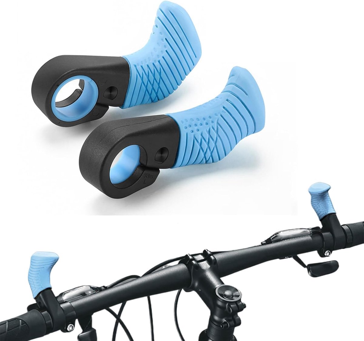 Fietshandvatten Duimsteun - Stuurhandvatten Ergonomisch - Comfortabel Fietsen - Verstelbare Hoek - 22.2 mm - Blauw