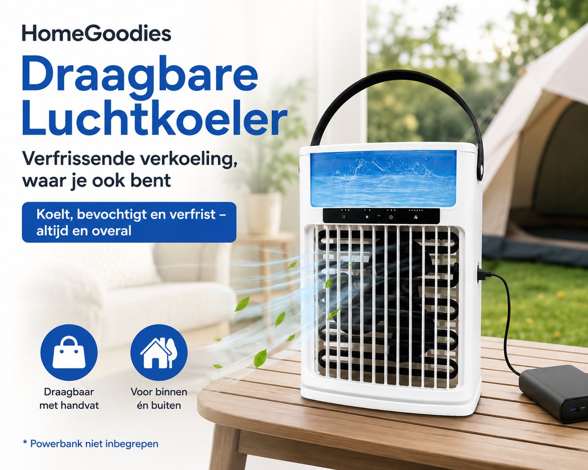 HomeGoodies - Airco - Aircooler - Mini airconditioner - Draagbaar - 7 Kleuren Nachtlamp - Voor Slaapkamer, Kantoor & Camper – foto 3