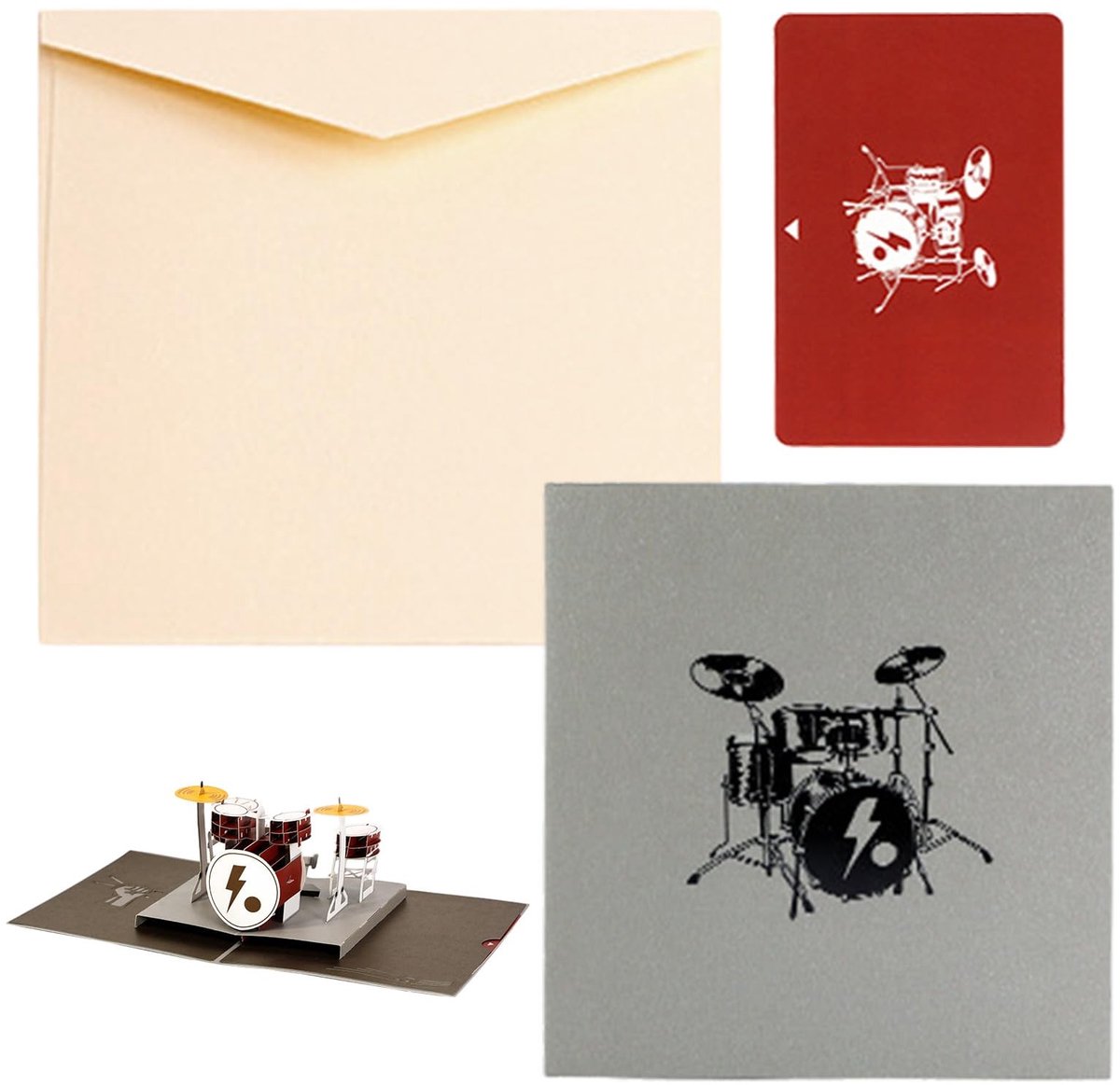 Dailygoods- Drumstel Kaart 3D Pop-up - Wenskaarten Set - Verjaardagskaart - Concert-uitnodigingskaart - Milieuvriendelijk Papier - Inclusief Envelop - Wenskaart