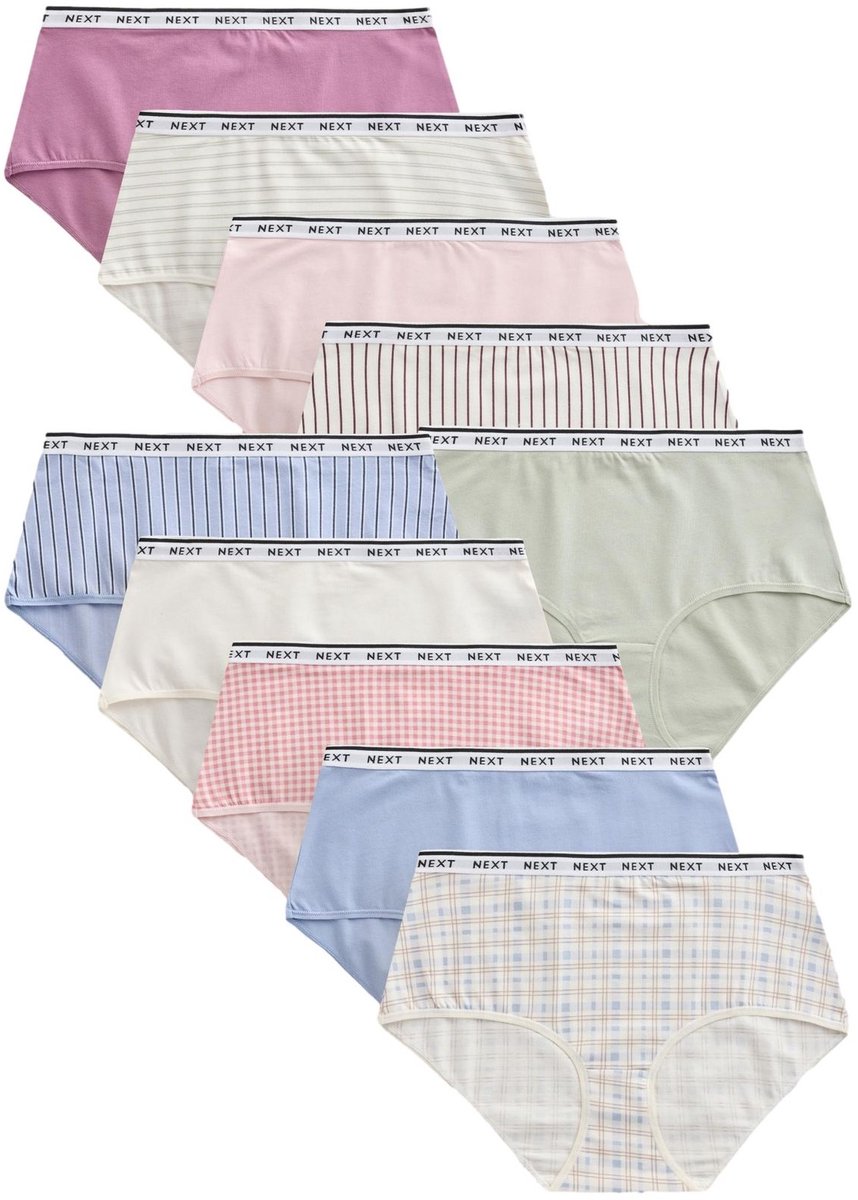 Next - Dames - Set van 10 katoenen midislips met logo - Blauw