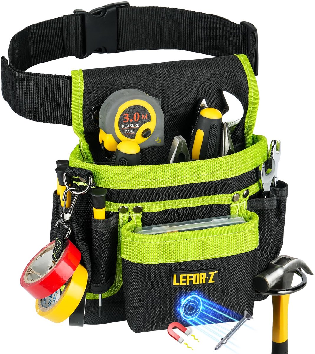 SnelShoppen - Gereedschapsriem Magnetische Tool Pouch met 14 Zakken - Afneembare Verstelbare Riem voor Elektricien, Timmerman, Bouw, Utility Belt - Zw