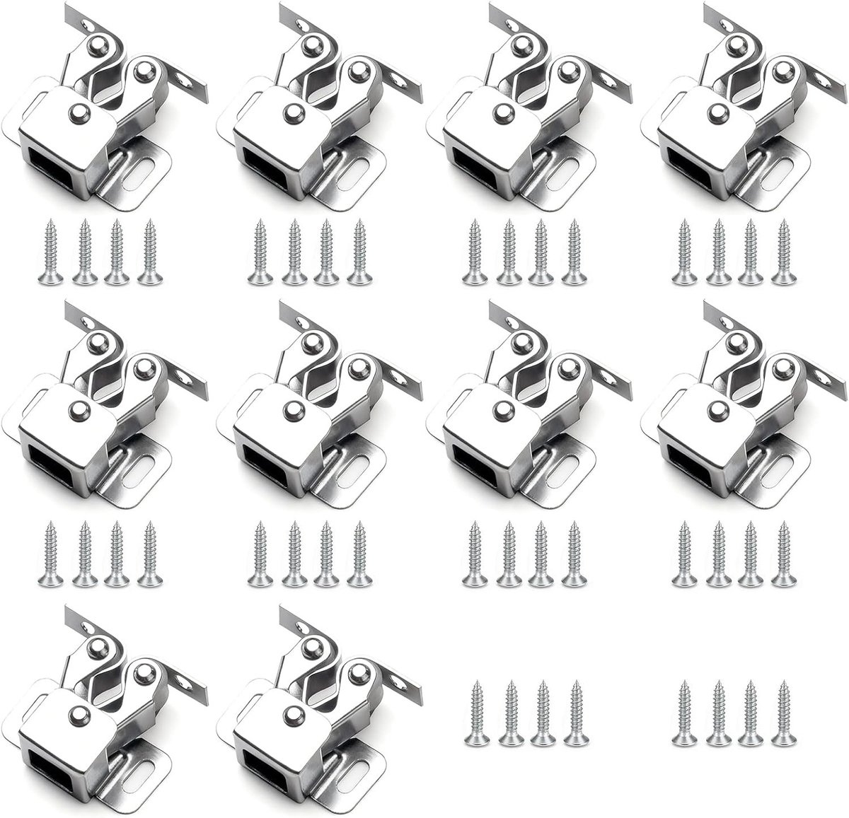 Set van 10 Dubbele Rolsluitingen voor Kasten en Meubels, Inclusief Schroeven, Ideaal voor Keuken en Laden, Versterkte Beveiliging en Eenvoudige Installatie