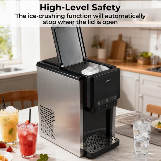 3-in-1 IJsblokjesmachine - Waterdispenser Gemalen IJs - Thuis Keuken Kantoor - 12 IJsblokjes 9 Minuten - 44x28x48 cm - Zwart — afbeelding 3