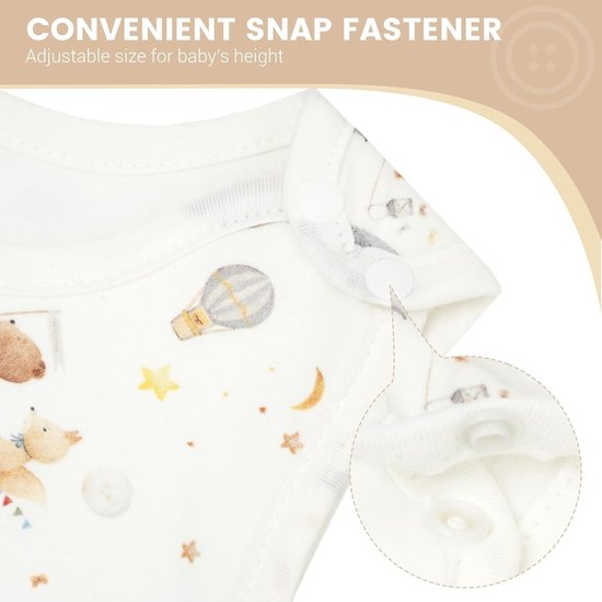 Comfortabele Baby Slaapzak 1 Tog van 100% Katoen met Verstelbare Drukknoopsluitingen en Zijrits, Ideaal voor Jongens en Meisjes, Geschikt voor Alle Seizoenen, 2-Pack, Grijs, 6-12 Maanden — afbeelding 2