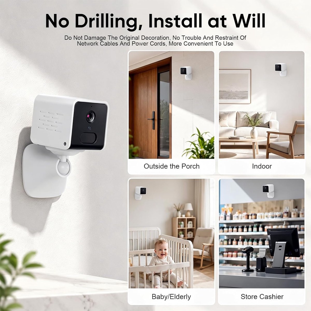 SnelShoppen - VeftBltrem Mini-camera 2K | Wifi Bewakingscamera Binnen met Nachtzicht | Bewegingsmelder & Cloud-opslag | Compacte Plug-in Camera voor L