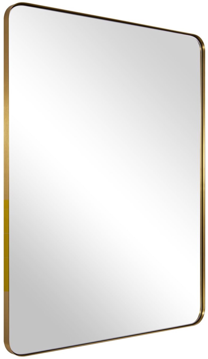 SnelShoppen - Gouden Wandspiegel 24x36 Inch voor Badkamer - Geborsteld Messing Roestvrijstalen Frame met Afgeronde Hoek - Rechthoekige Wandgemonteerde