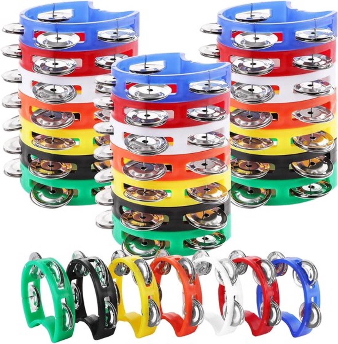 21-delige Hand Tambourin Set, Halve Maan Tambourine in 7 Kleuren, Ideaal voor Schooloptredens en Muzieklessen, 11 x 13 x 2.5 cm