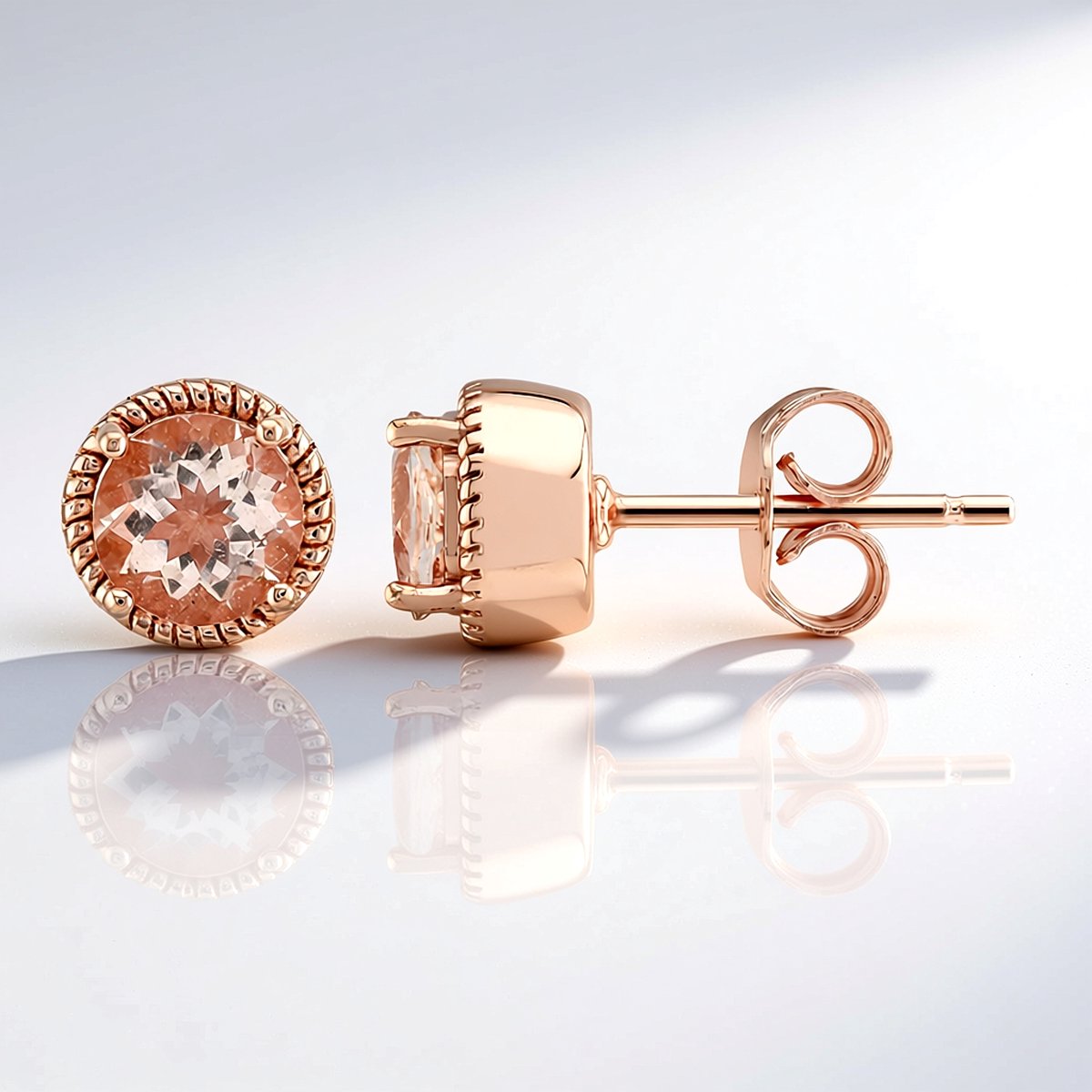 Cavill - Zilveren Oorbellen - 925 Sterling Zilver met Roségoudverguld - Braziliaanse Morganiet Rondgeslepen 1,12 ct - Elegante Luxe Dames Sieraden