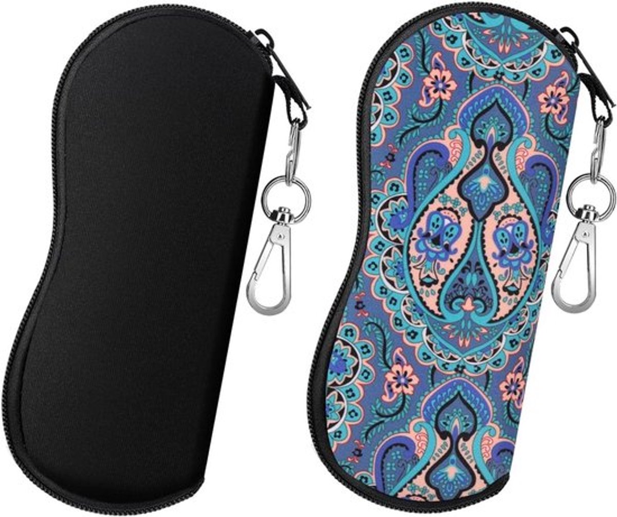 Brillenkoker met ritssluiting en riemclip - 2 stuks - ultralicht design - neopreen materiaal - bescherming voor zonnebrillen - handig voor sleutels en kaarten - opbergbox voor potloden - zwart.