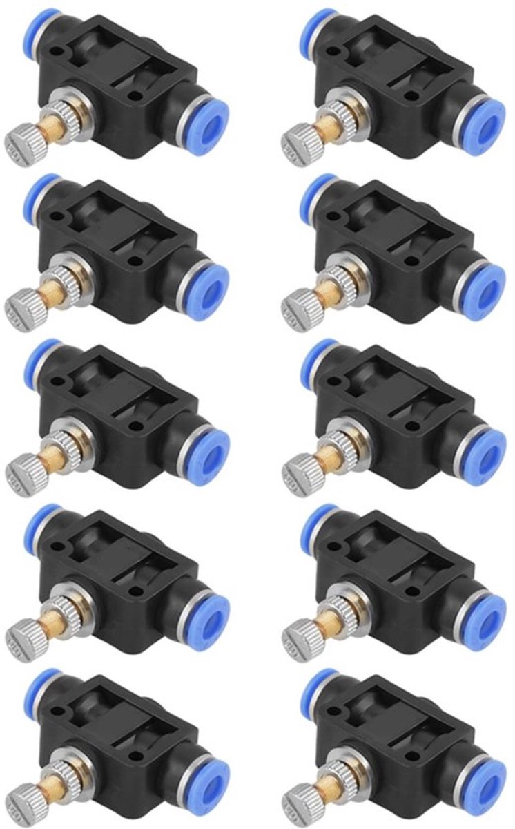 Luchtstroomregelaar 6mm - Pneumatische Snelkoppeling - Luchtsnelheidsregelklep - Automatiseringsapparatuur - 10 Stuks - Temperatuurweerstand 0-60°C - Luchtregelklep