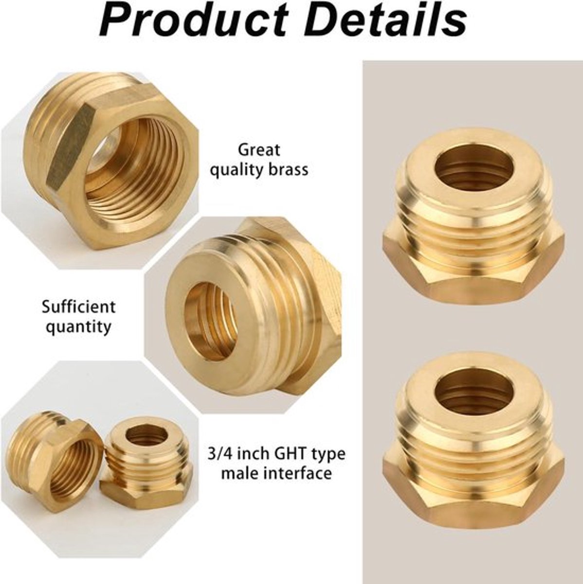 Tuinslangadapter - Messing 3/4" naar 1/2" - 4 Stuks - Buitenkraan & Leidingfittingen