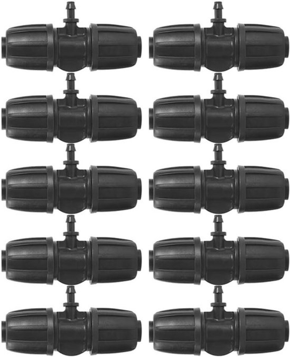 16mm tot 4/7 Tuin Lock T-aansluiting voor PE-slang - Set van 10 stuks - Kunststof tuinslang aansluitset met schroefdraadverbinding - Tuinirrigatie - Waterslang adapterset met Herbruikbare Verpakking
