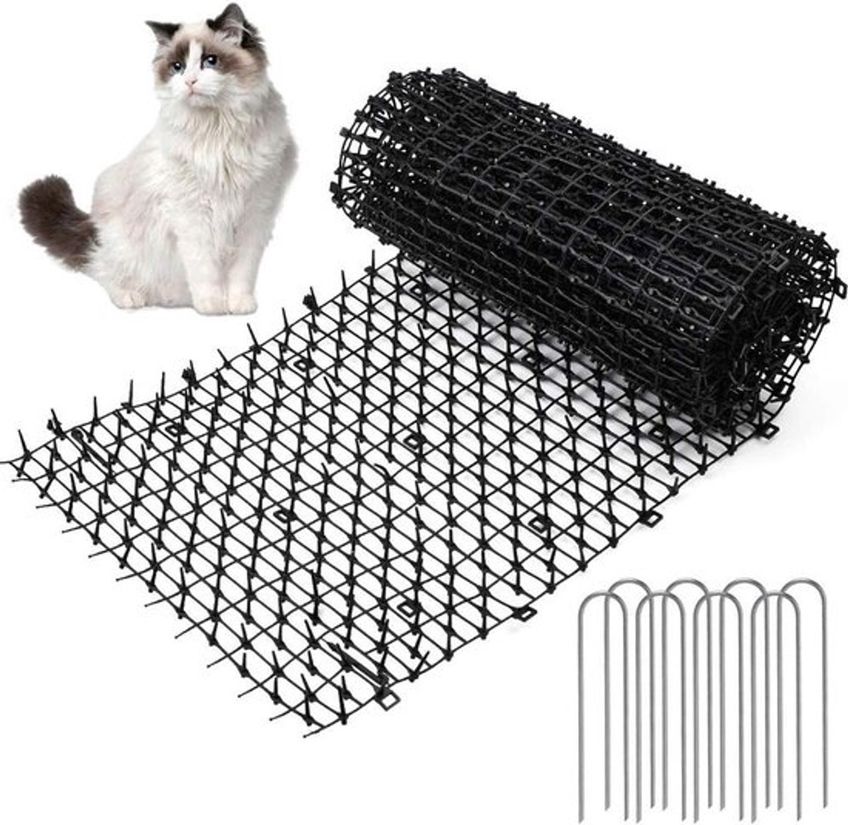 Effectieve Dierenafschrikking met Stekels - 2 m Lange Anti-Kat Strip met 8 Grondankers voor Veiligheid en Bescherming van Tuin en Planten