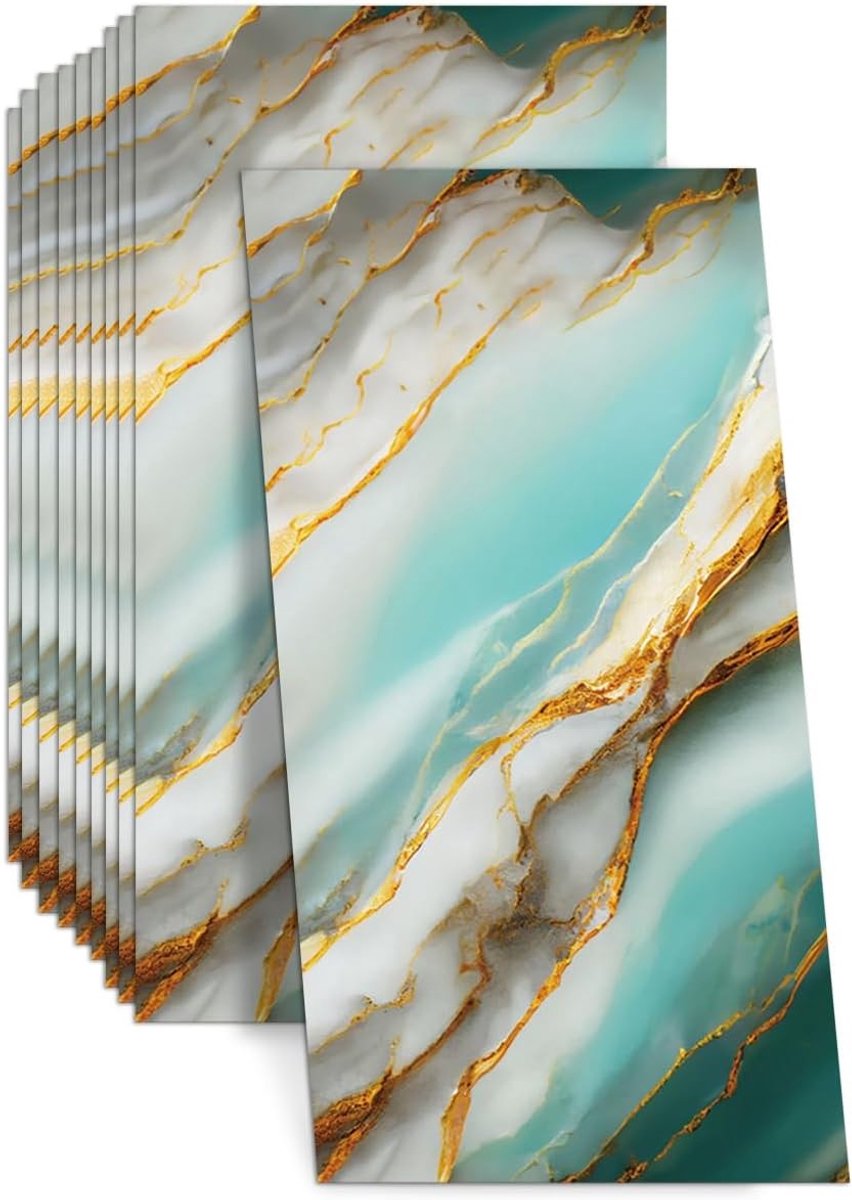 Set van 10 Zelfklevende Wandpanelen met Marmerlook 60 x 30 cm voor Keuken en Badkamer, Waterdicht en Vlekbestendig Decoratieve Tegelstickers voor Woonkamer en Interieur