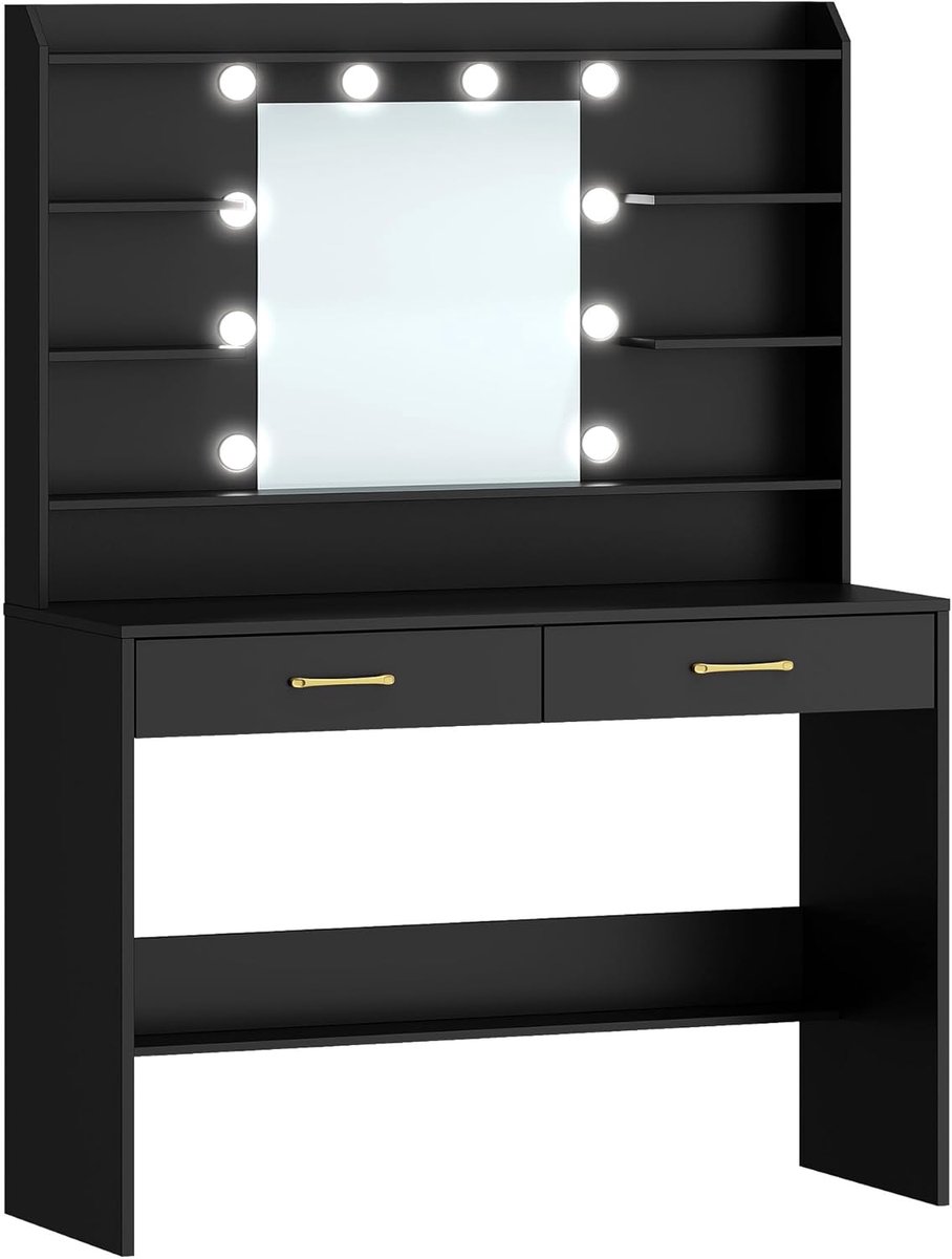Hzuaneri Schminktisch mit Spiegel, Wohnzimmer, 100cm, Schwarz