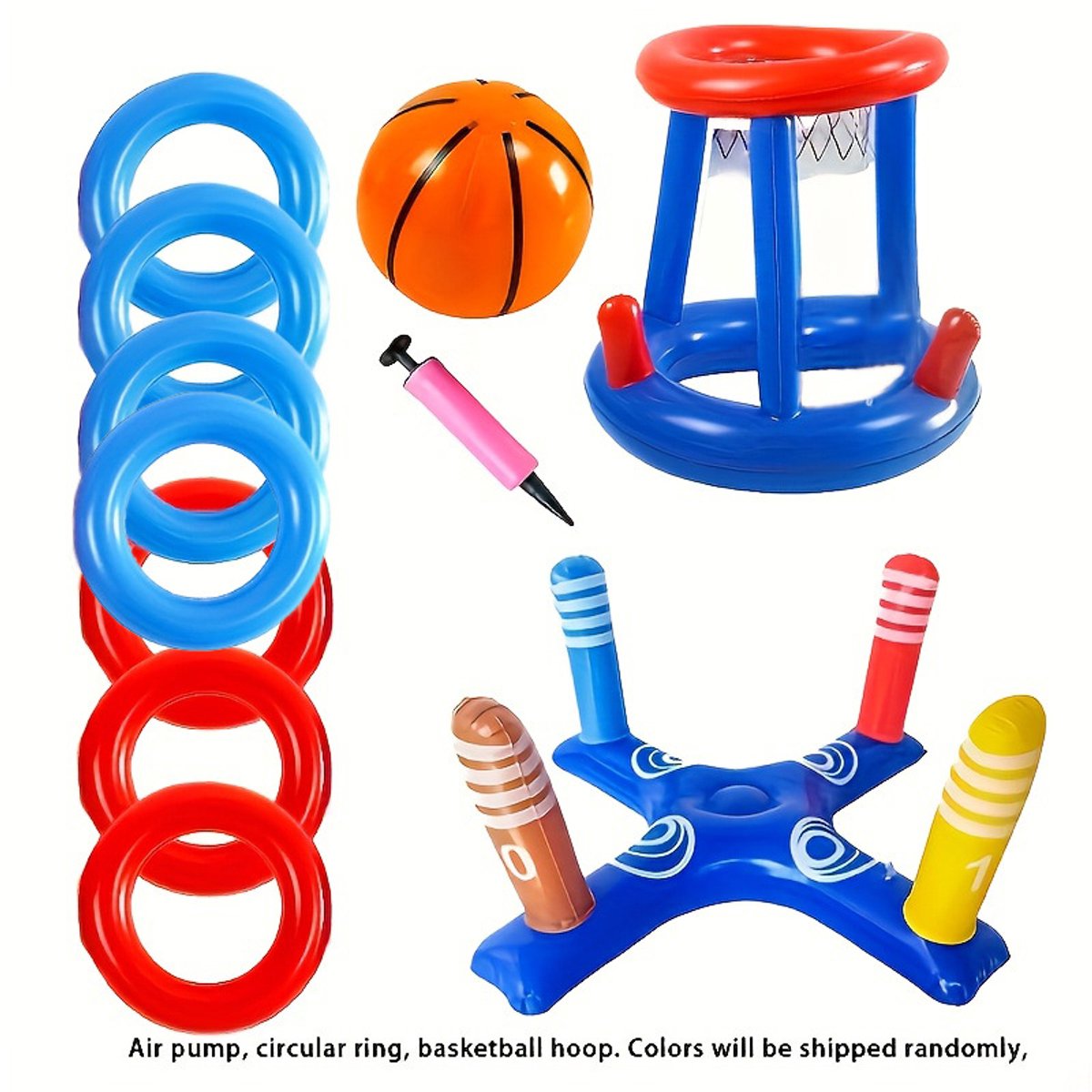 2-in-1 Pool Basketball Hoop - Inflatable Floating Pool Toys Ring Game with Ball and Pump | Swimming Pools Basketball Water Gaschaar for Kids & Adults Indoor Outdoor Pools Party Family Fun (Blue)