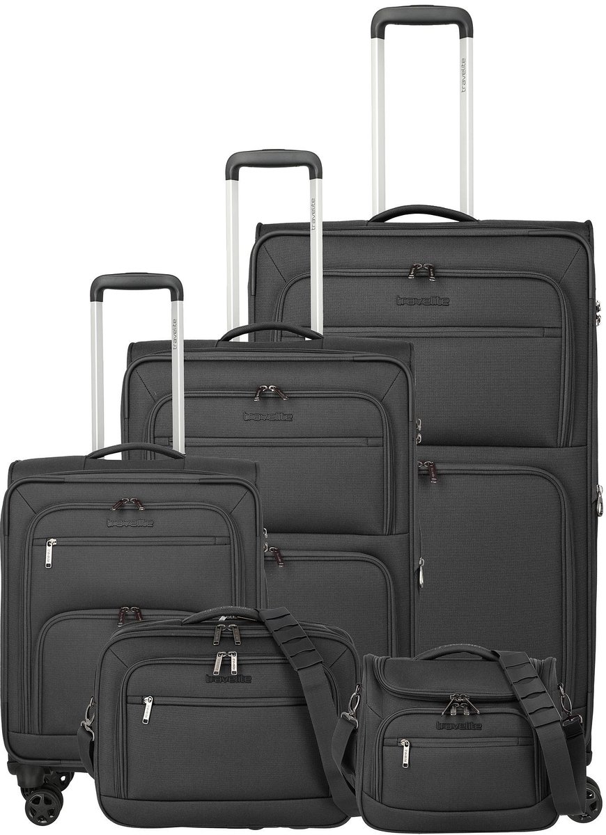 Travelite Cubis 4 wielen Kofferset 5-delig met uitbreidingsplooi - Zachte bagage - TSA slot - anthracite