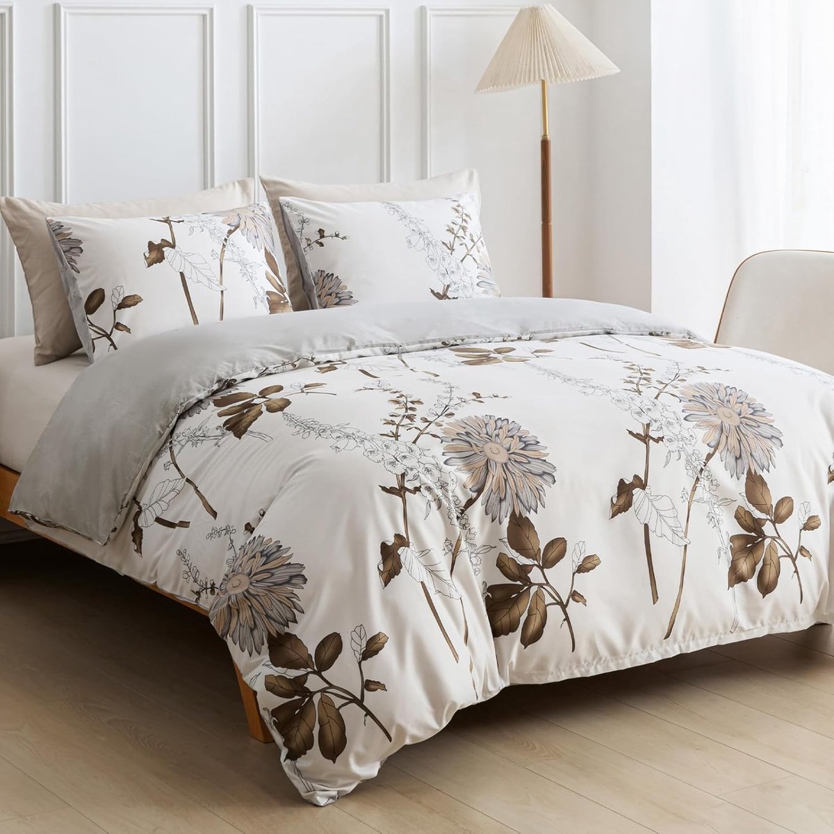 SnelShoppen - Tokokimo Beddengoedset 200x200cm, 3-delig - Gouden Zonnebloem Bloemenpatroon met 2 Kussenslopen 80x80 - Dekbedovertrek voor Tweepersoons